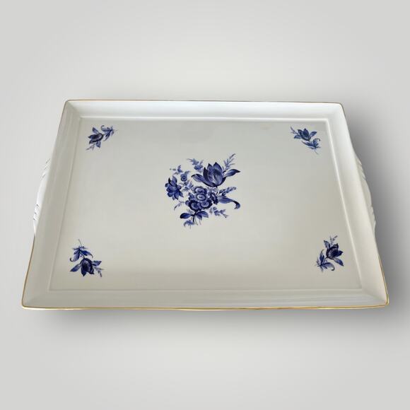 RICHARD GINORI BLUE LUMEGGIATO ORO Rectangular Porcelain Tray Handles Italy EUC - Picture 11 of 13